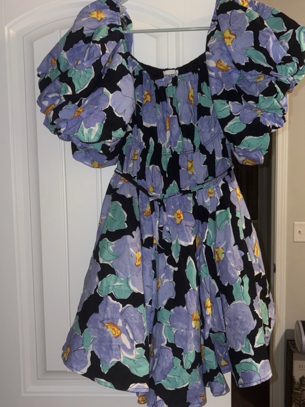 &merci Black Floral Puff-Sleeve Dress - Lavender & Mint
